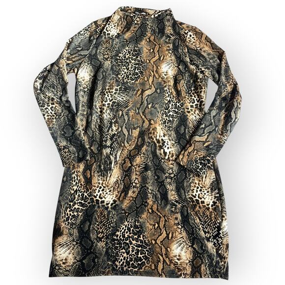 Fashion Nova Bodycon Dress 1X Multi Chic Snakeskin Print Mock Neck Party Outfit - Picture 2 of 11